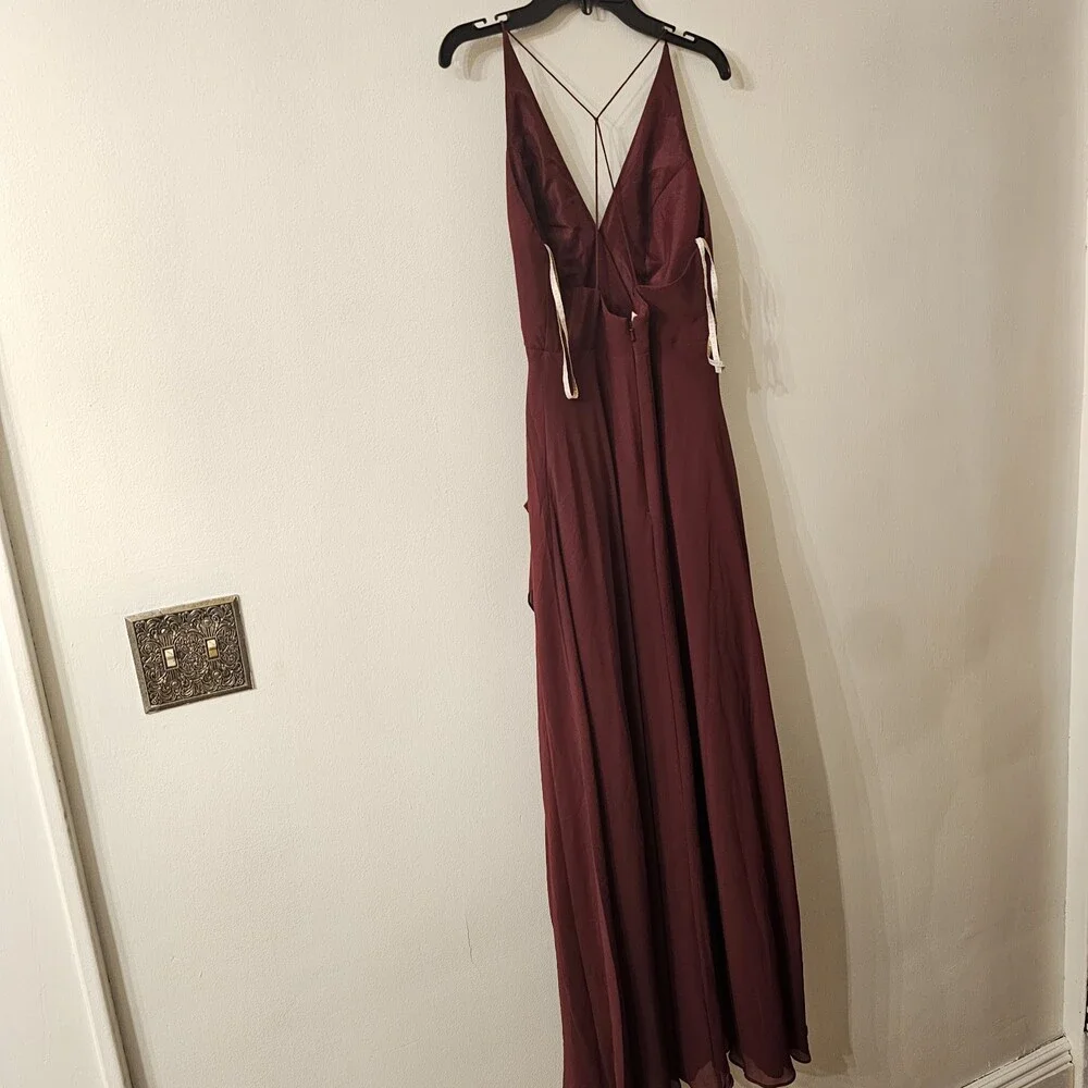 Jenny Yoo Farrah Burgundy Chiffon Bridesmaid Gown Ruffle Maxi Formal Dress 0 - Picture 6 of 9
